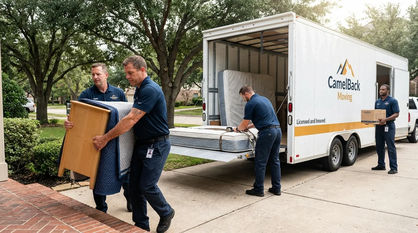 Crew loading residential truck for cross-state move from Tillamook, OR